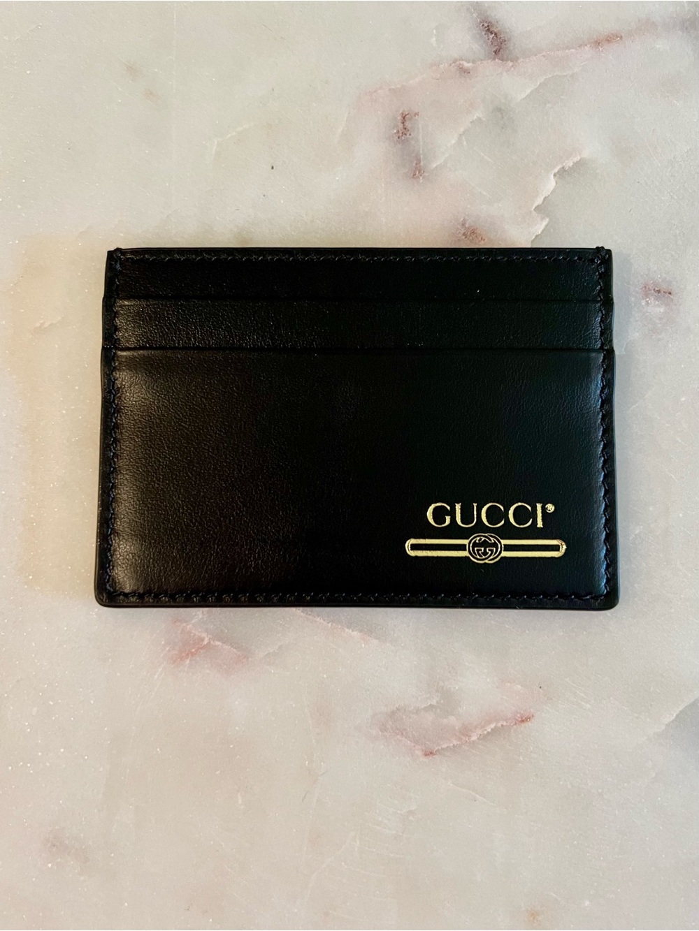 Gucci Black Leather Card Holder with Gold Logo Accent